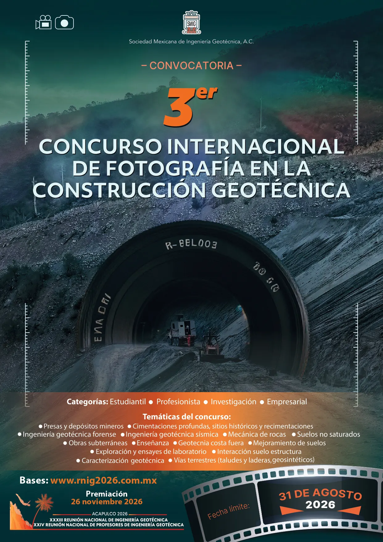 3er Concurso Internacional de Fotografía en la Construcción Geotécnica, RNIG 2026, SMIG, Acapulco Guerrero